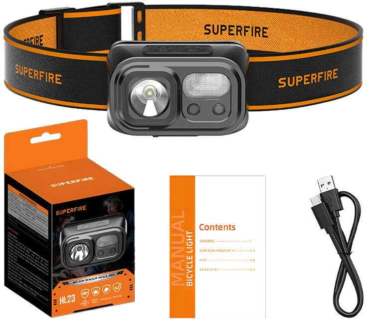 Galvos žibintas Superfire HL23, 220lm, USB-C
