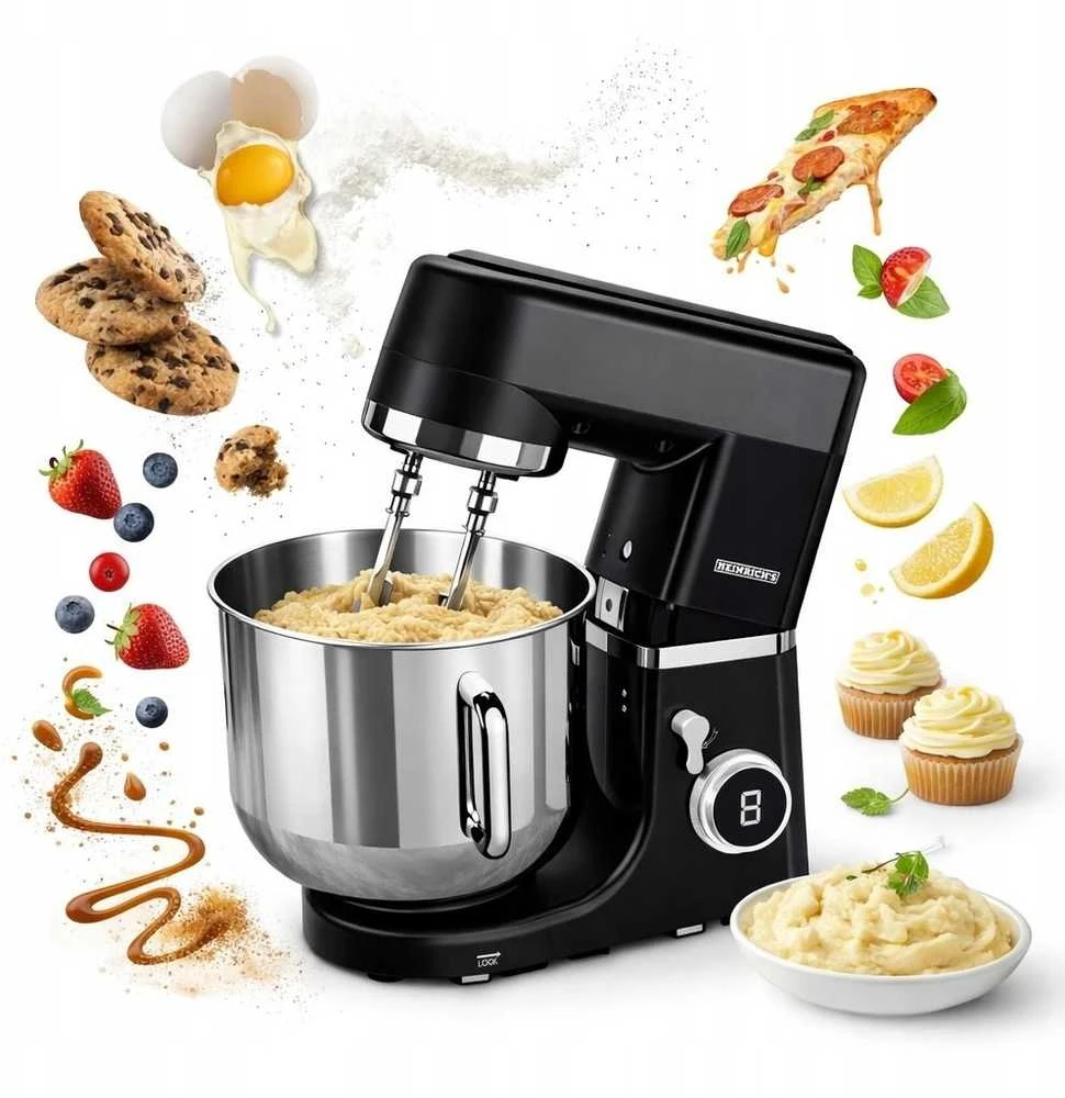 Virtuvinis kombainas HEINRICH'S HKM 8120 Stand Mixer 1800 W 12 L Juodas