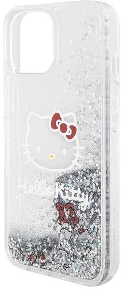 Hello Kitty HKHCP15SLIKHET Apple iPhone 15 /14 / 13 6.1" sidabro spalvos kietas dėklas su skystų blizgučių pakabukais rinkinys