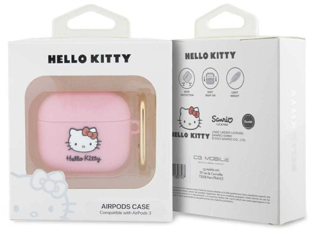 Hello Kitty HKA33DKHSP AirPods 3 Dėklas rožinės spalvos Silicone 3D Kitty Head