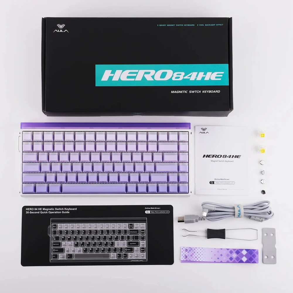 HERO84 HE Baltas+Violetinė+Gradient+LIGHT JadeKing RGB AULA gasket klaviatūra