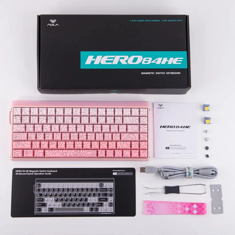 HERO84 HE Rožinis+Gradient+Contour Dragon King RGB AULA gasket klaviatūra