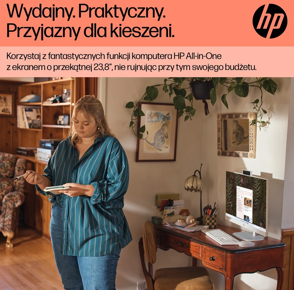 „Hewlett Packard“ (HP) HP 24-cr0334nw AMD Ryzen™ 7 7730U 60,5 cm (23,8 colio) 1920 × 1080 pikselių „viskas viename“ kompiuteris 16 GB DDR4-SDRAM 512 GB SSD Nemokamas DOS Wi-Fi 6 (802.11ax) Baltas