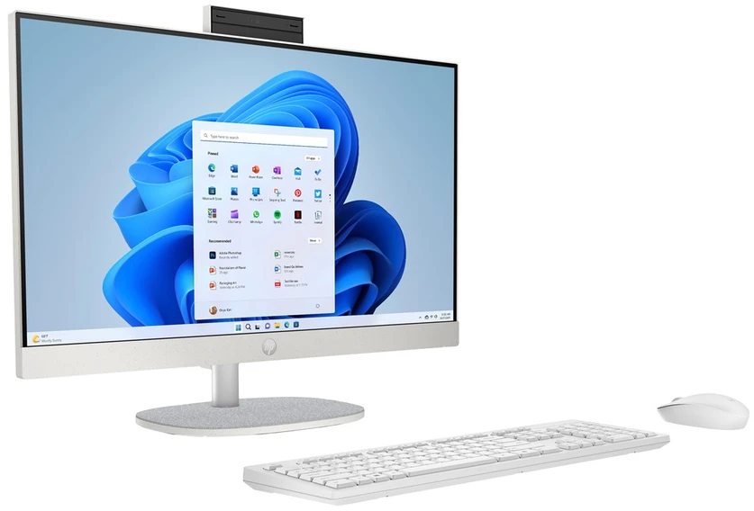 „Hewlett Packard“ (HP) HP 24-cr0334nw AMD Ryzen™ 7 7730U 60,5 cm (23,8 colio) 1920 × 1080 pikselių „viskas viename“ kompiuteris 16 GB DDR4-SDRAM 512 GB SSD Nemokamas DOS Wi-Fi 6 (802.11ax) Baltas