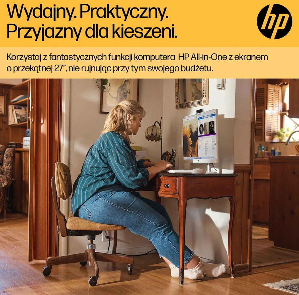 „Hewlett Packard“ (HP) HP 27-cr0204nw AMD Ryzen™ 7 7730U 68,6 cm (27 colio) 1920 × 1080 pikselių „viskas viename“ kompiuteris 16 GB DDR4-SDRAM 512 GB SSD Nemokamas DOS Wi-Fi 6 (802.11ax) Baltas