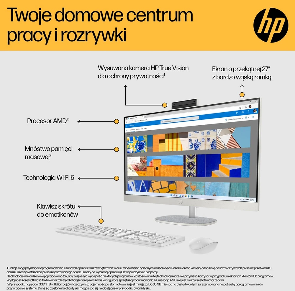 Hewlett Packard (HP) Visas viename kompiuteris - HP 27-cr0222nw, AMD Ryzen 7, 16 GB RAM, 512 GB SSD, Full HD, Baltas