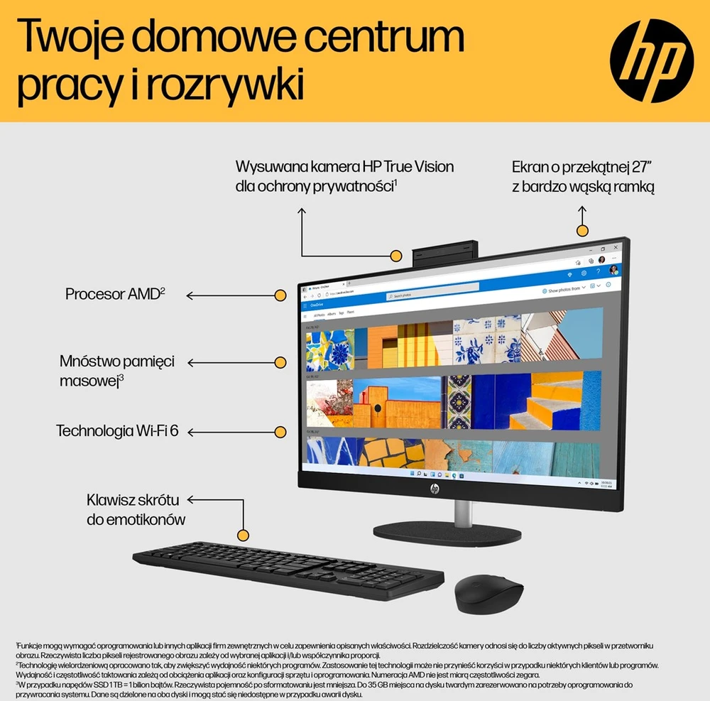 Hewlett Packard (HP) Visas viename kompiuteris - HP 27-cr0232nw, Ryzen 5 7520U, 16 GB RAM, 512 GB SSD, Full HD, Baltas