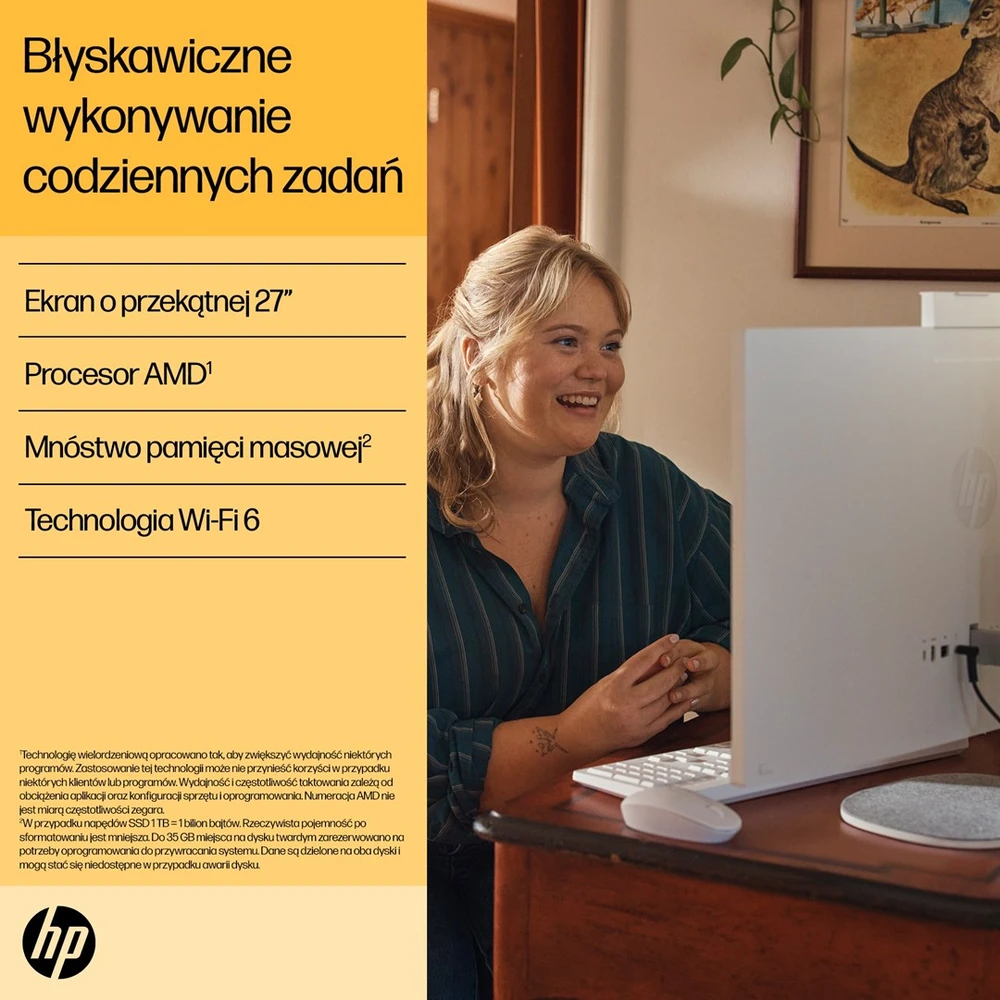 Hewlett Packard (HP) Visas viename kompiuteris - HP 27-cr0232nw, Ryzen 5 7520U, 16 GB RAM, 512 GB SSD, Full HD, Baltas