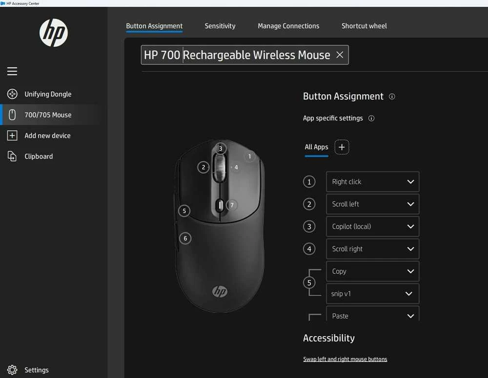 „Hewlett Packard“ (HP) įkraunama belaidė pelė „HP 700“