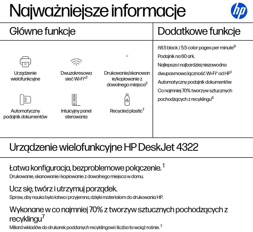 Hewlett Packard (HP) HP DeskJet 4322 belaidis daugiafunkcis spalvotas Spausdintuvas