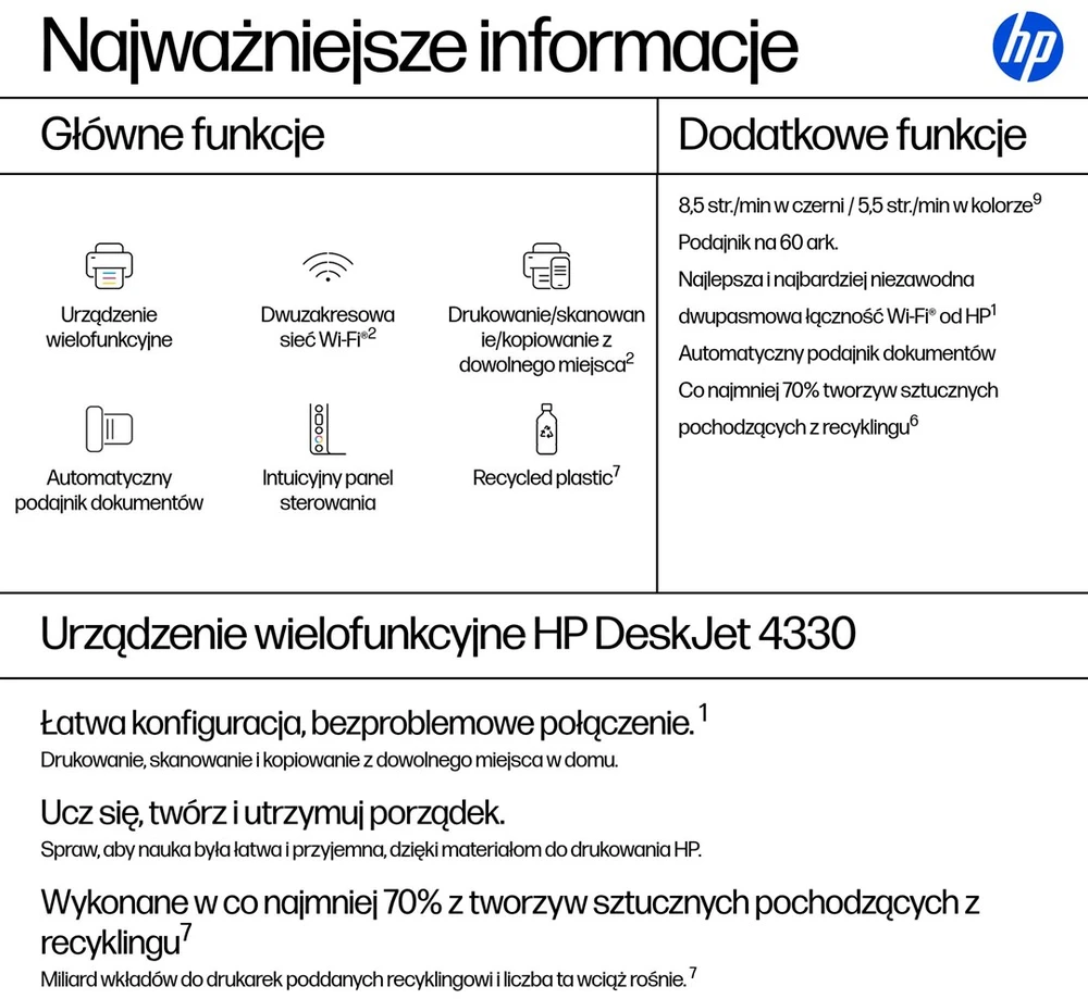 Hewlett Packard (HP) HP DeskJet 4330 belaidis daugiafunkcis spalvotas Spausdintuvas, Instant Ink