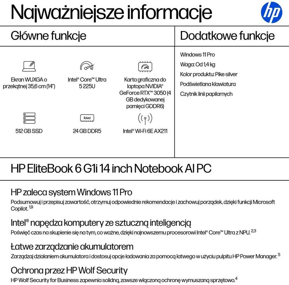 Nešiojamas kompiuteris HP EliteBook 6 G1i 14 - Ultra 5 225U | 14 colių | 24 GB | 512 GB | W11P