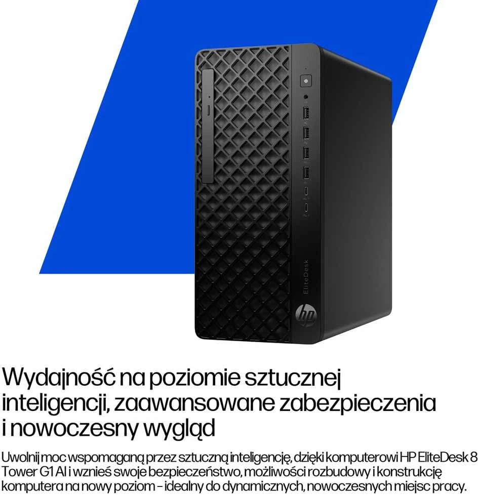 Stacionarus kompiuteris „Hewlett Packard“ (HP) „HP EliteDesk 8 Tower G1i“ su dirbtiniu intelektu „Intel Core Ultra 7 265“ procesoriumi, 16 GB DDR5-SDRAM, 1 TB SSD, „Windows 11 Pro“ kompiuteriu, dirbtiniu intelektu, juodu.