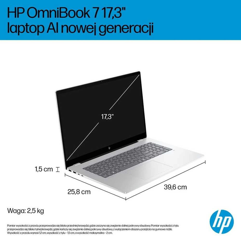 Hewlett Packard (HP) HP OmniBook 7 Next Gen AI 17-DC0073CL Copilot+ asmeninis kompiuteris Intel Core Ultra 7 258V Nešiojamas kompiuteris 43,9 cm (17,3") Full HD lietimui jautrus ekranas 32 GB LPDDR5x-SDRAM 1 TB SSD NVIDIA GeForce RTX 4050 Wi-Fi 6E (802.11ax) Windows 11 Home Sidabrinis Naujas Perpakuotas/Perpakuotas (Pažeista pakuotė)
