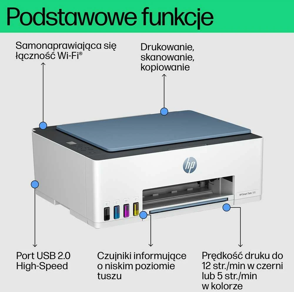 Hewlett Packard (HP) Spausdintuvas - HP Smart Tank 585, Terminis Rašalinis, A4, 4800 x 1200 DPI, 12 ppm, „Wi-Fi“