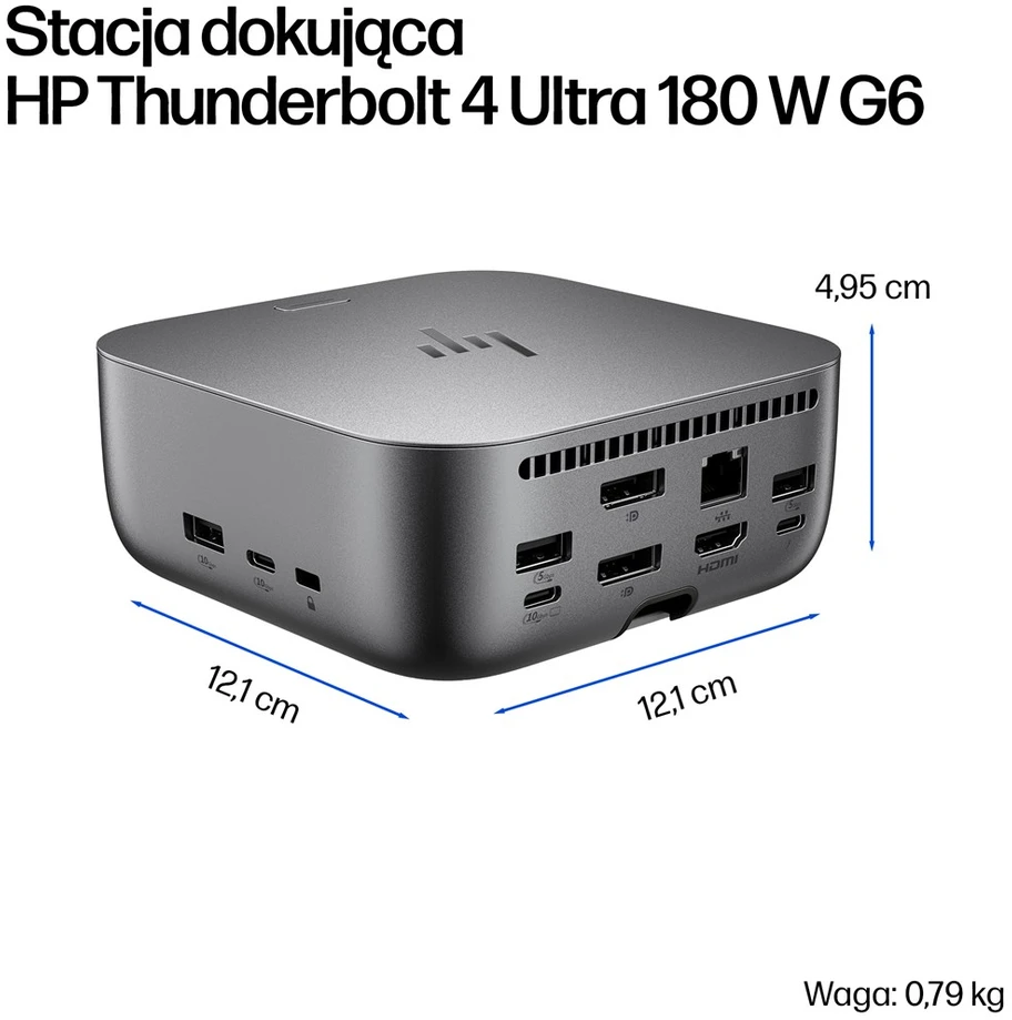 HP Thunderbolt 4 Ultra Dock G6 180W - 5x USB-A, 2x USB-C, 1x USB-C Thunderbolt 4, 2x DisplayPort, 1x HDMI, 1x RJ-45, Meteor Sidabrinis, 3 metai
