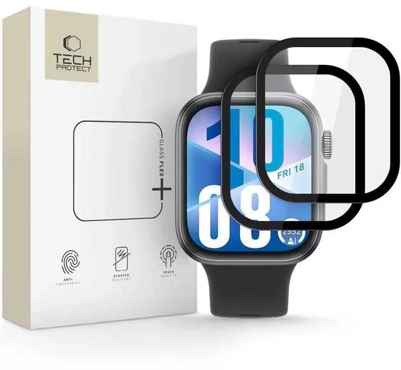 „Tech-Protect Glass Flex+“ 2 hibridinių stiklų pakuotė, skirta „Huawei Watch Fit 3 / 4“ - juoda