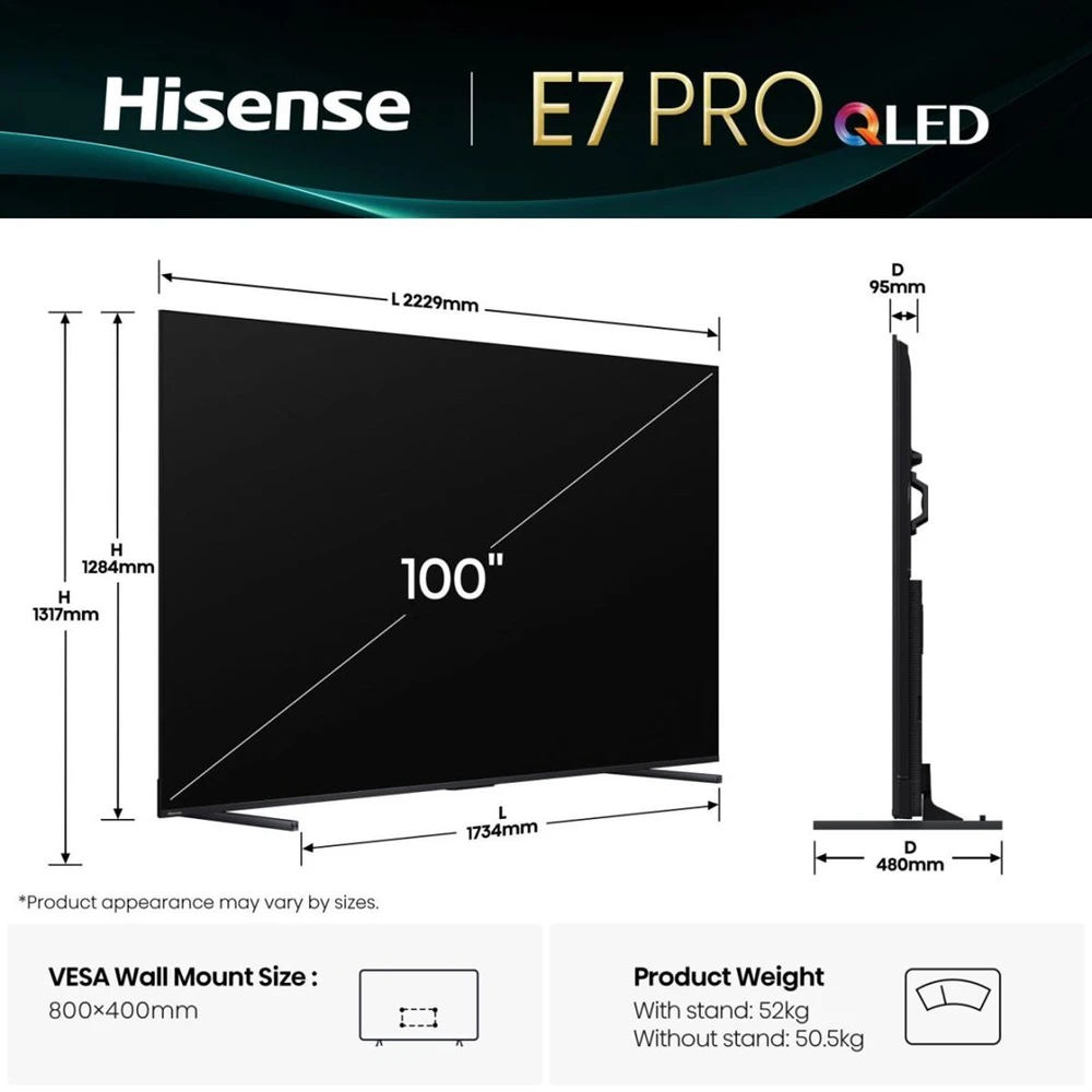 Televizorius Hisense 100E7Q PRO 2.54 m (100") 4K Ultra HD Smart TV Wi-Fi Juodas