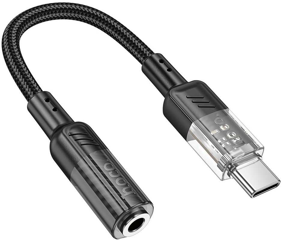 Adapteris AUX USB C to Jack 3,5 mm Hoco 0,15 m LS37 transparent juodas