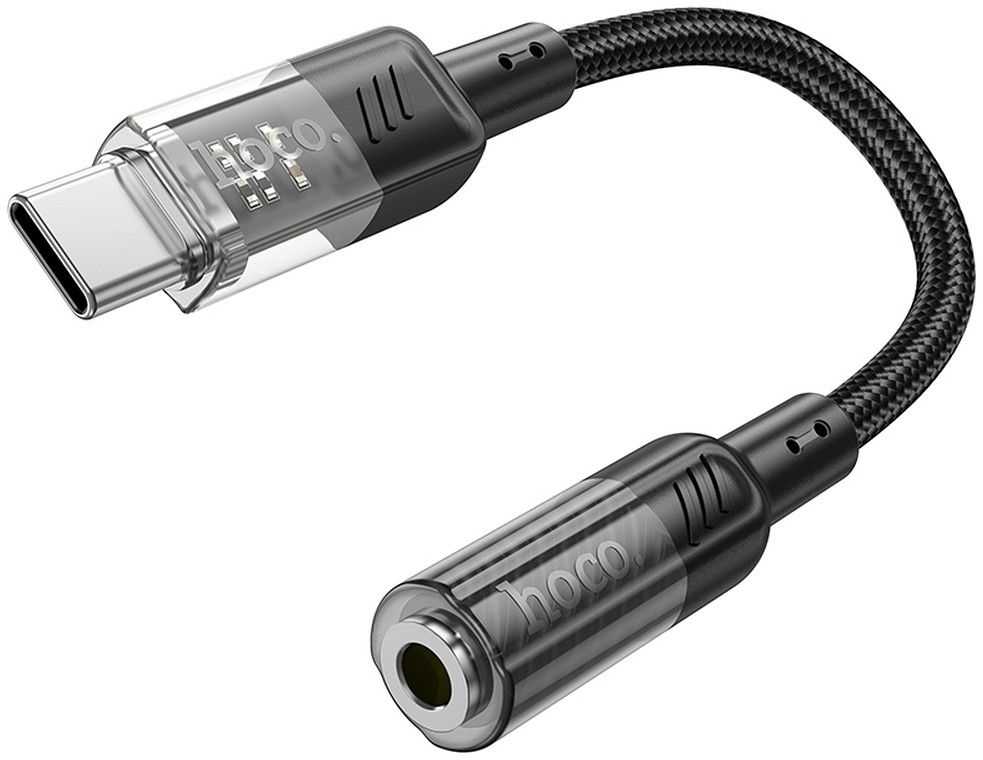 Adapteris AUX USB C to Jack 3,5 mm Hoco 0,15 m LS37 transparent juodas