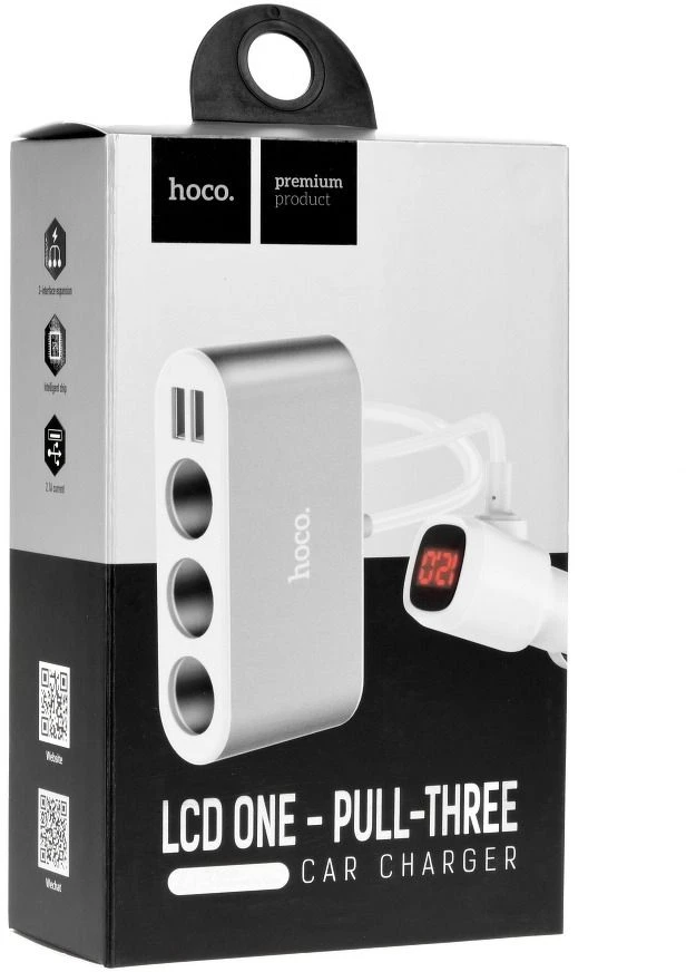 Automobilinis įkroviklis-šakotuvas Hoco Z13 su 2 USB jungtimi ir trimis jungtimis