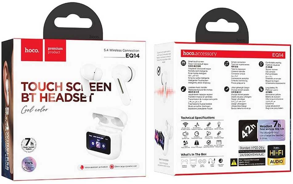 Belaidės ausinės Hoco su touch screen TWS EQ14 baltas