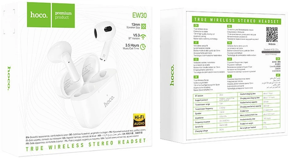 HOCO bluetooth ausinės Intelligent TWS EW30 baltas