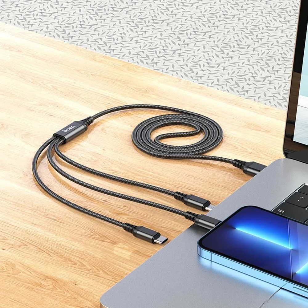 Laidas 3in1 USB A į Lightning / Micro USB / USB C Hoco 2A 1 m X76 juodas