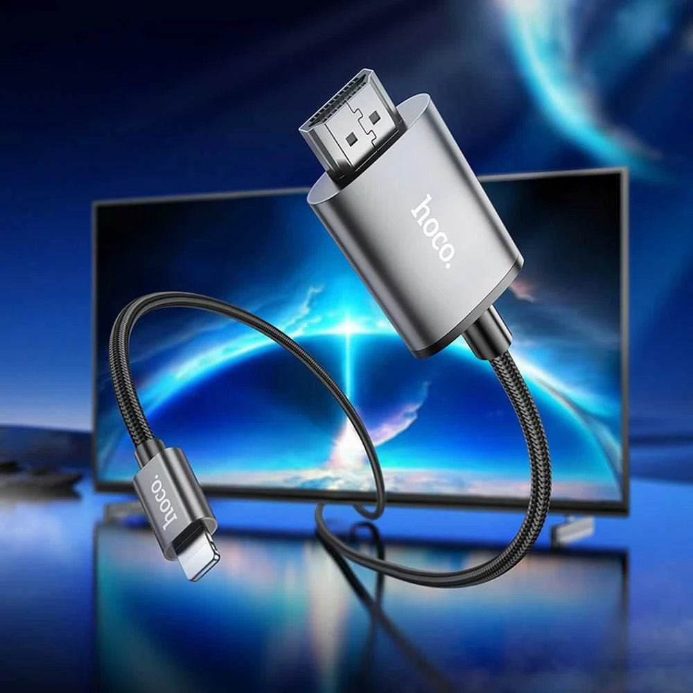 Kabelis Hoco UA27 Lightning to HDMI 2.0m pilkas