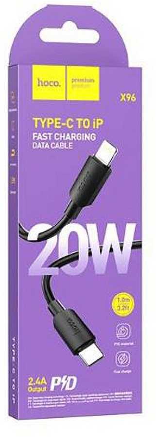 USB C - Lightning laidas Hoco PD 2,4A 20W 1 m X96 juodas