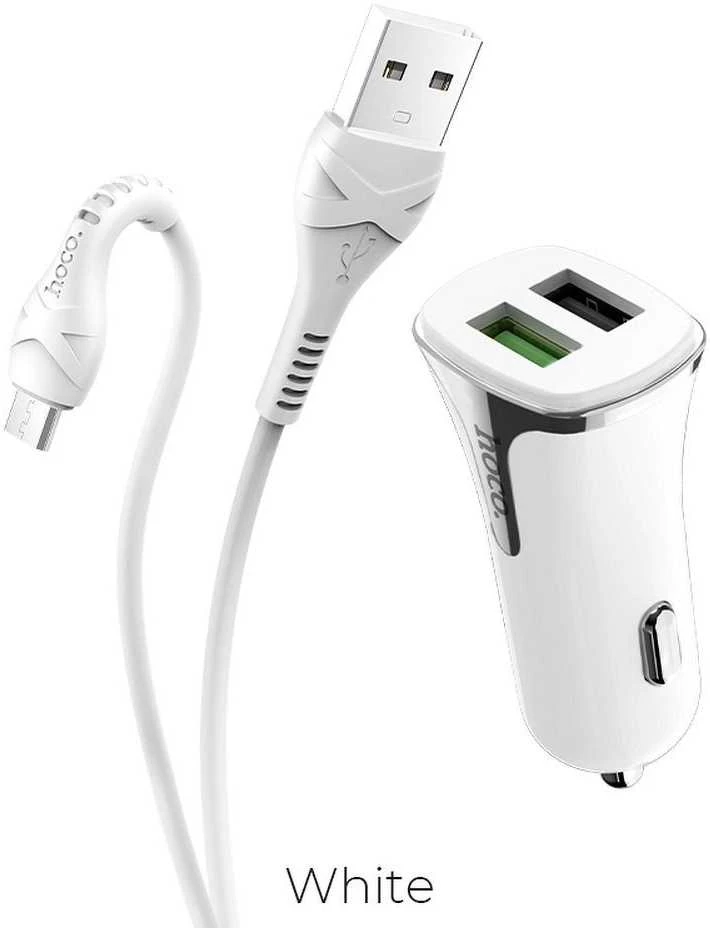 Automobilinis įkroviklis Hoco Z31 Quick Charge 3.0 (3.4A) su 2 USB jungtimis + microUSB baltas
