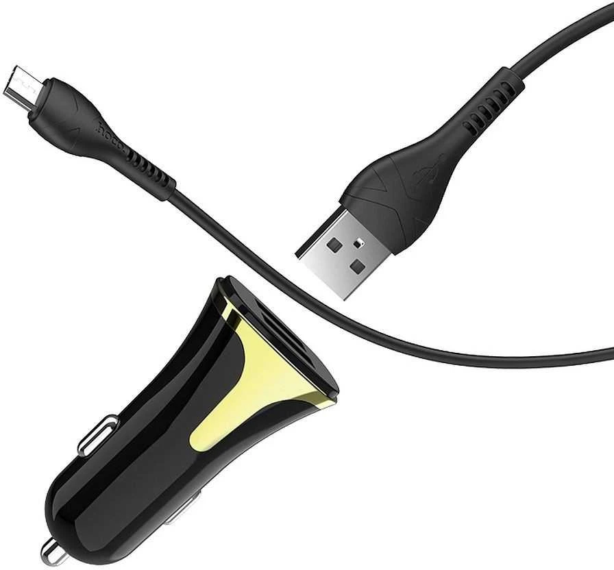 Įkroviklis automobilinis Hoco Z31 USB + "microUSB" QuickCharge (3.0A) juodas
