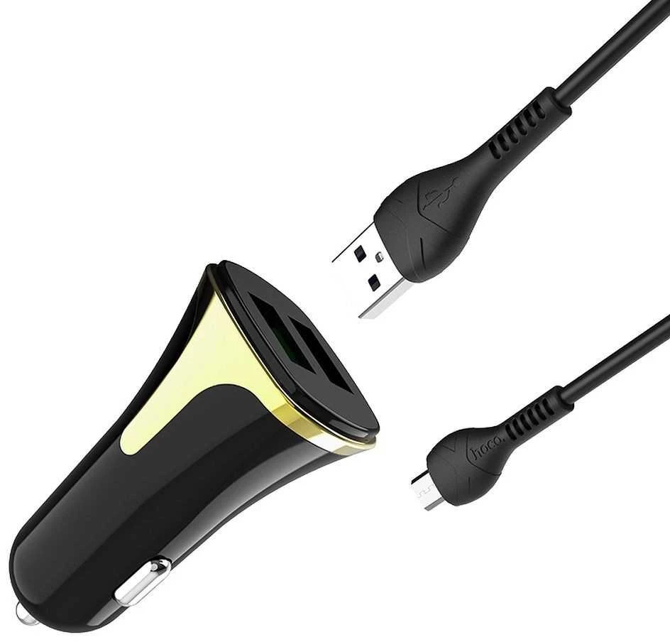 Įkroviklis automobilinis Hoco Z31 USB + "microUSB" QuickCharge (3.0A) juodas