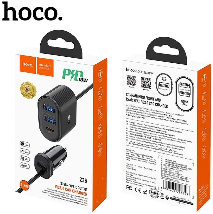 Partner Telecom Įkroviklis automobilinis Hoco Z35 Quick Charge 18W (2xUSB 1xType-C 3A) juodas