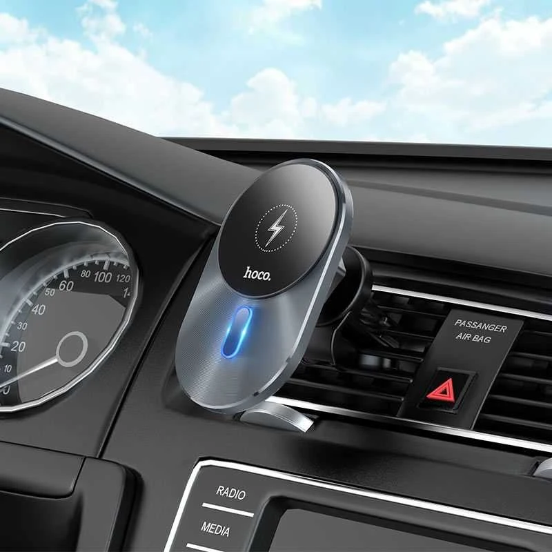 Belaidis automobilinis įkroviklis-laikiklis Hoco (CA91) Magnetic (MagSafe 15W) juodas