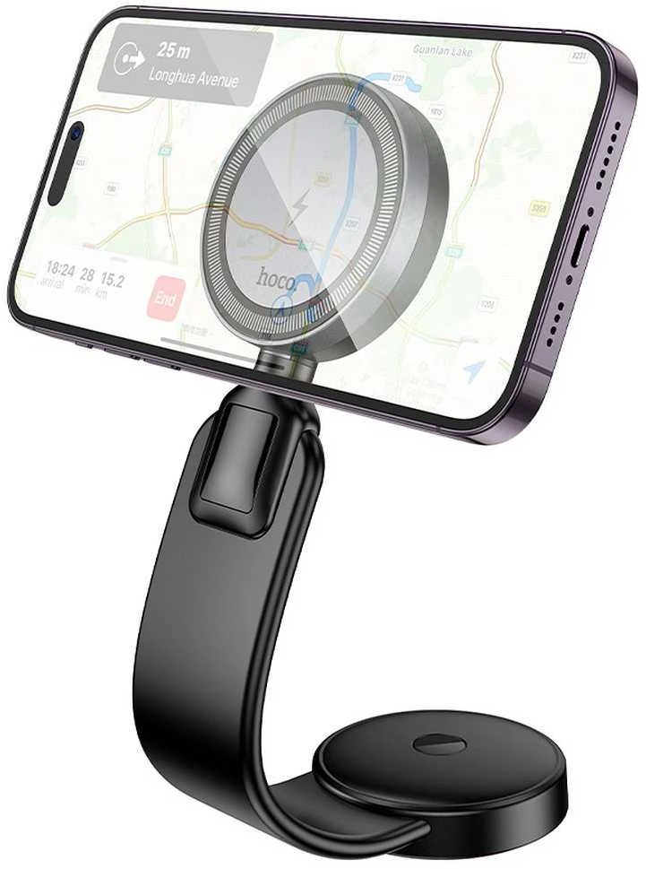 Belaidis automobilio telefono laikiklis, suderinamas su „Magsafe Hoco 15W“ prietaisų skydelio laikikliu HW29 juodas