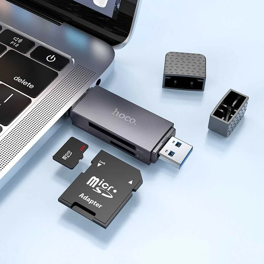 Atminties kortelių skaitytuvas Hoco HB45 USB-C/USB-A 2-in-1 USB2.0 pilkas