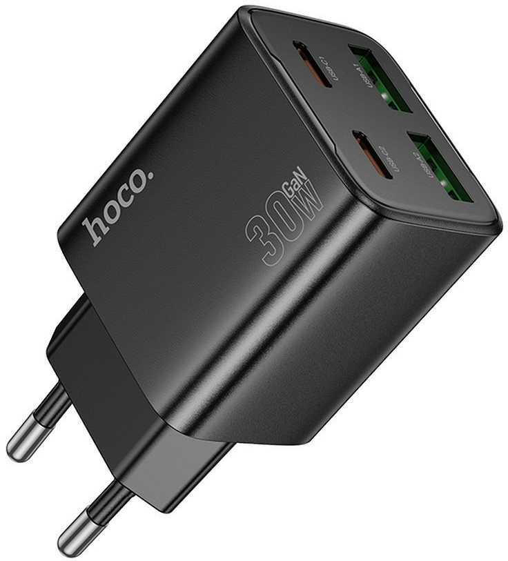 Phone charger Hoco 2 x USB C + 2 x USB A QC3.0 PD 3A 30W N56 juodas