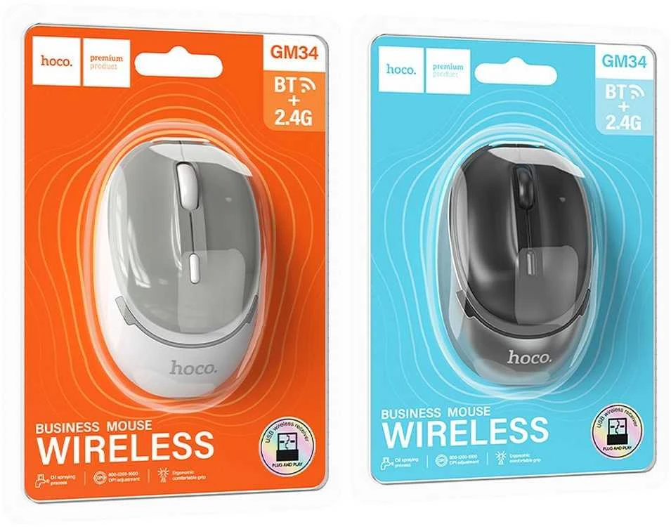 Belaidė pelė Hoco 2,4G 1600 dpi GM34 juodas metal pilka
