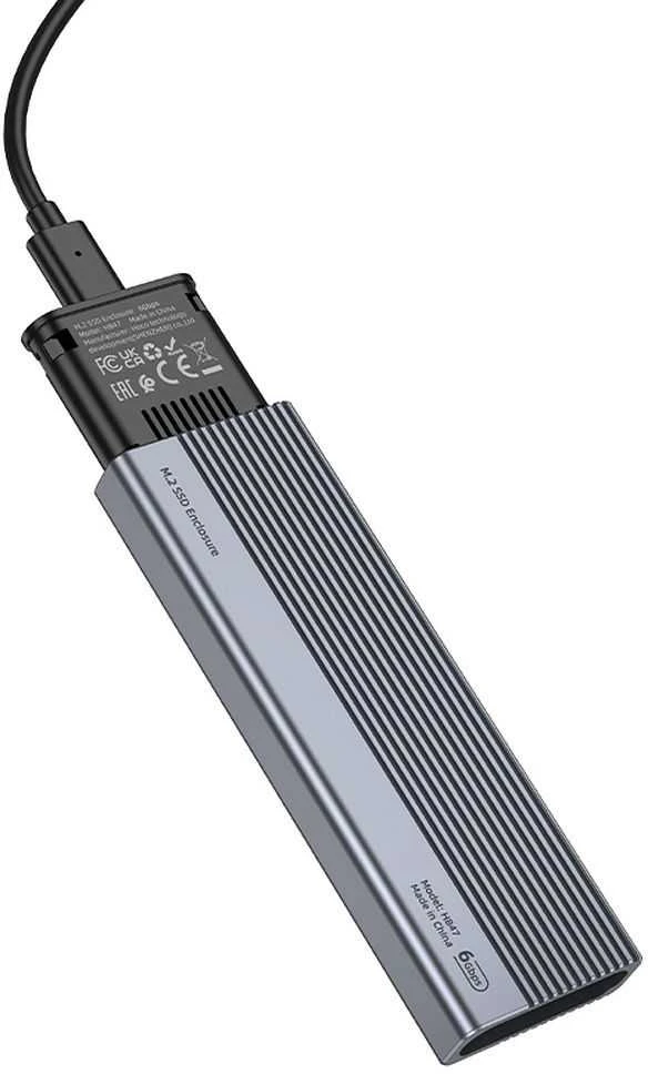 Korpusas Hoco M.2 SATA SSD diskams M raktas B+M raktas iki 4TB USB A USB3.2 / 6GBps HB47 metalinis pilkas