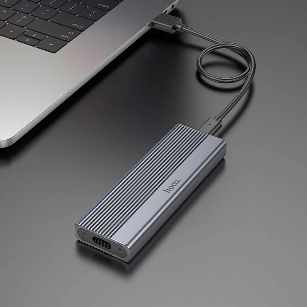 Korpusas Hoco M.2 SATA SSD diskams M raktas B+M raktas iki 4TB USB A USB3.2 / 6GBps HB47 metalinis pilkas