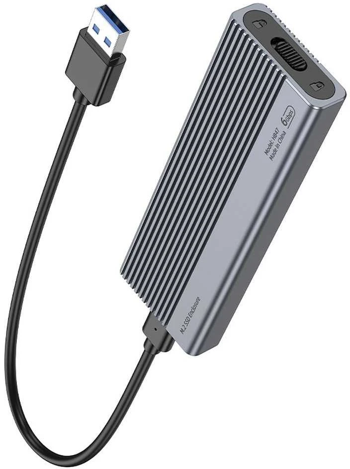 Korpusas Hoco M.2 SATA SSD diskams M raktas B+M raktas iki 4TB USB A USB3.2 / 6GBps HB47 metalinis pilkas