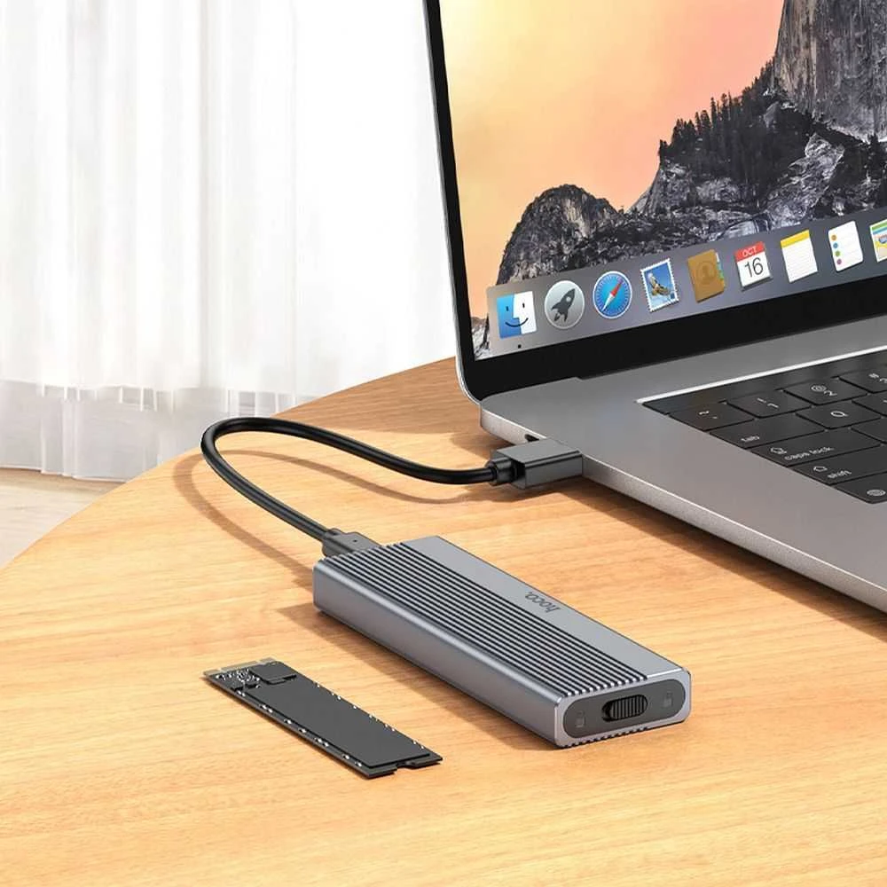 Korpusas Hoco M.2 SATA SSD diskams M raktas B+M raktas iki 4TB USB A USB3.2 / 6GBps HB47 metalinis pilkas