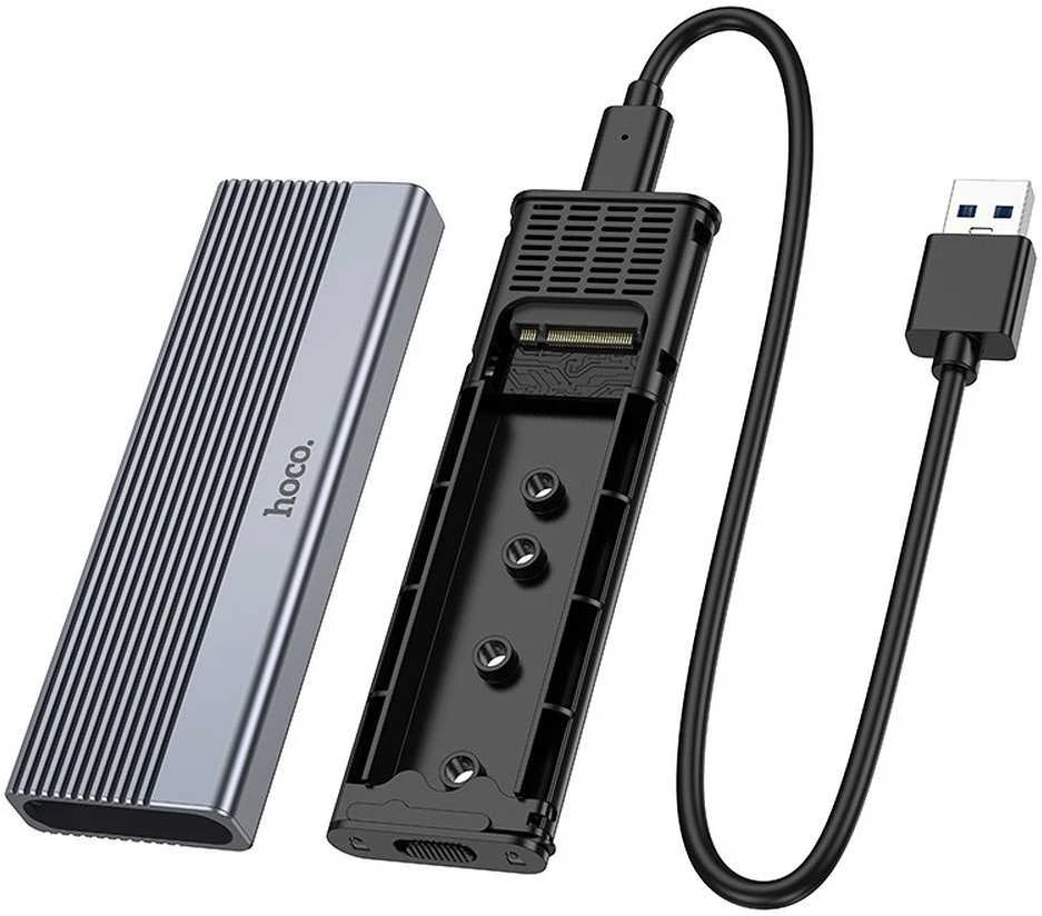 Korpusas Hoco M.2 SATA SSD diskams M raktas B+M raktas iki 4TB USB A USB3.2 / 6GBps HB47 metalinis pilkas