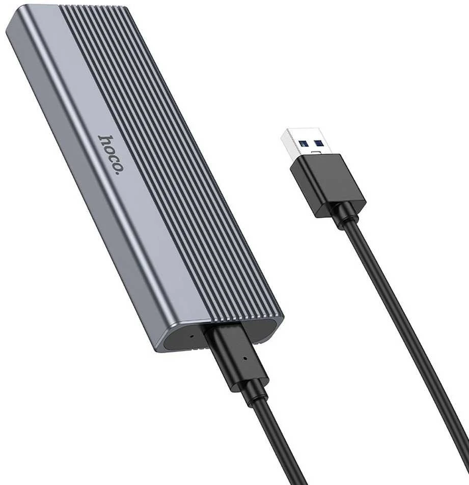 Korpusas Hoco M.2 SATA SSD diskams M raktas B+M raktas iki 4TB USB A USB3.2 / 6GBps HB47 metalinis pilkas