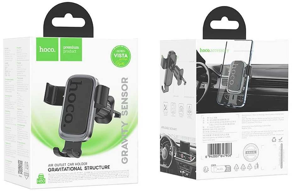Gravity car phone holder Hoco air vent H80 juodas and pilka