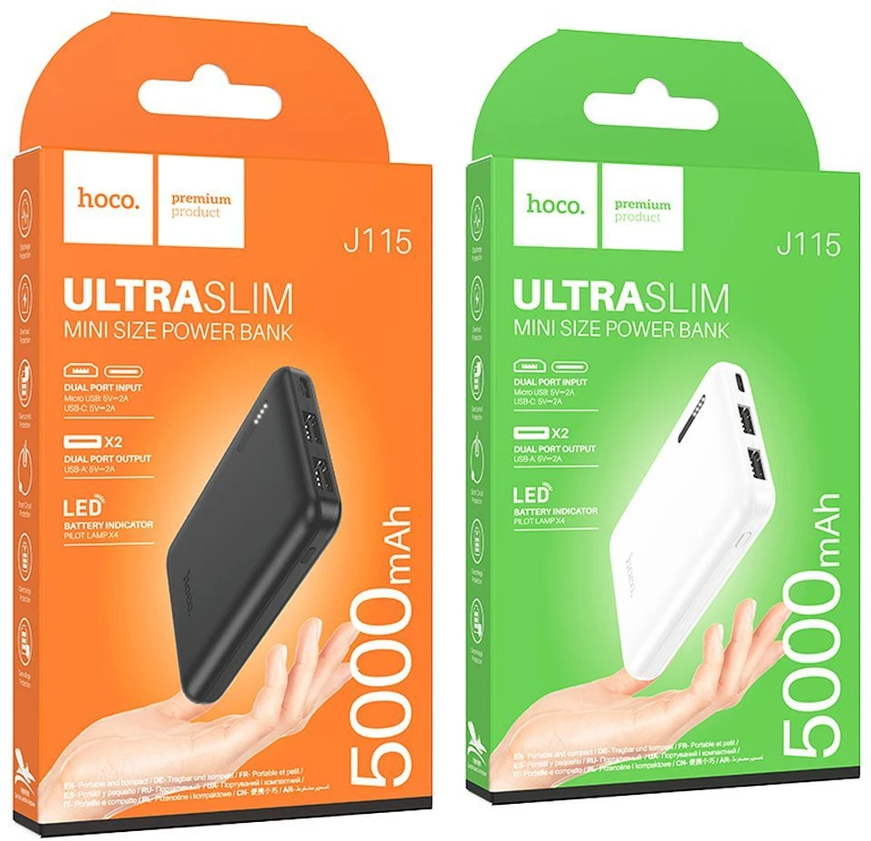HOCO išorinė baterija 5000 mAh 2A J115 juoda