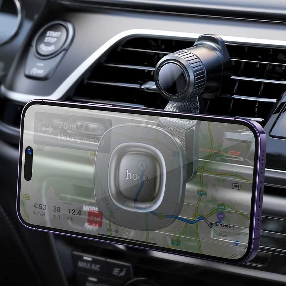 Magnetinis automobilio telefono laikiklis, suderinamas su „Magsafe Hoco“ oro išleidimo angos H74 juodas ir pilka