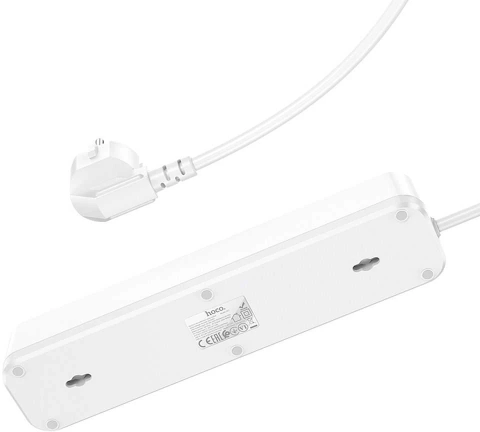 Įkroviklis-prailgintuvas Hoco NS1 (2xUSB; 1xUSB-C; 4xEU socket; 3A 20W) baltas