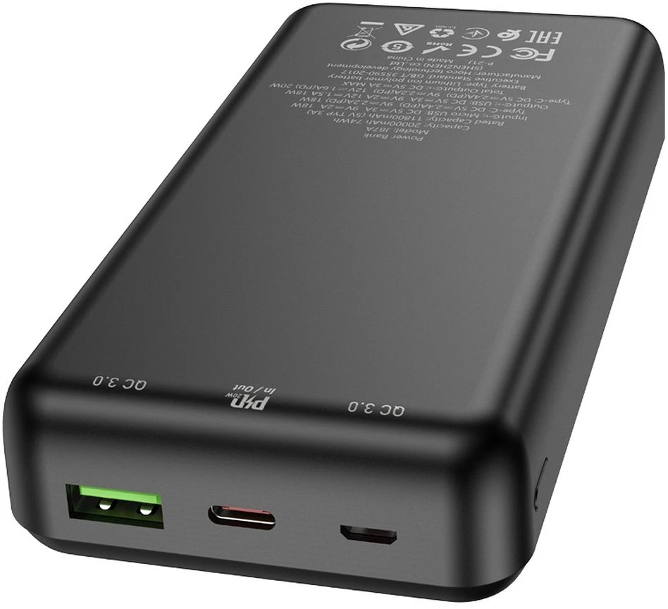 Išorinė baterija Power Bank Hoco J87A Type-C PD 20W+Quick Charge 3.0 20000mAh juodas
